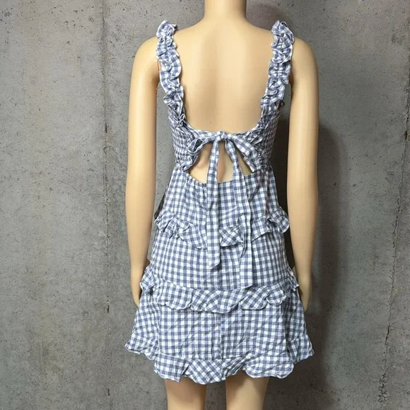 Ever after Blue and White Gingham Ruffle Dress Sz s - Picture 4 of 8